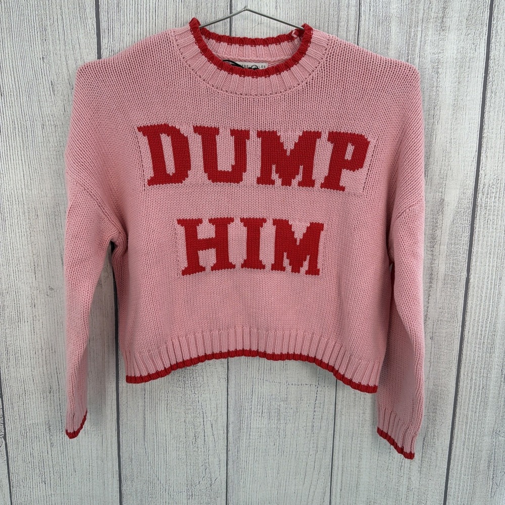 Sincerely Jules Sweater Womens SMALL Pink Red Dump Him Crewneck Cropped Cotton